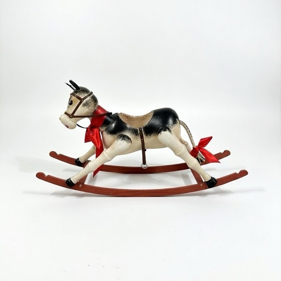 Vintage Wooden Rocking Cow Planter Toy